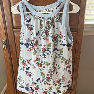 Floral Sleeveless Top - Blue and White